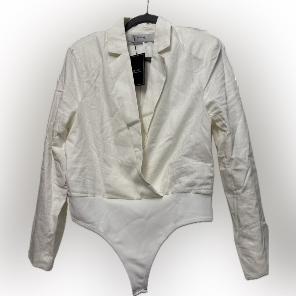 EB LUXE Los Angeles Linen-Blend Wrap Bodysuit Jacket | Size Large | NWT